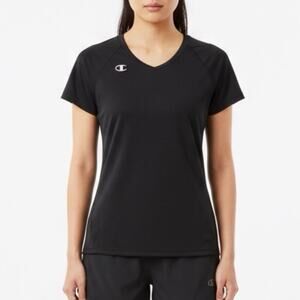 Champion Women's Double Dry Shirt XS V-Neck Short Sleeve Black Top NWOT L327